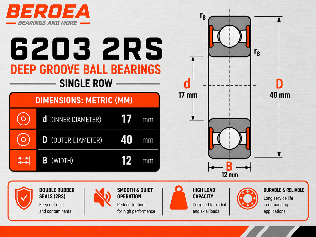 6203 2RS Ball Bearing 17x40x12mm 62032RS Rubber Sealed