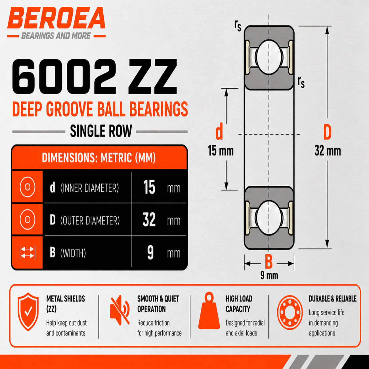 6002 ZZ Ball Bearing 15x32x9mm 6002ZZ Metal Shielded