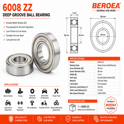 6008 ZZ Ball Bearing 40x68x15mm 6008ZZ Metal Shielded