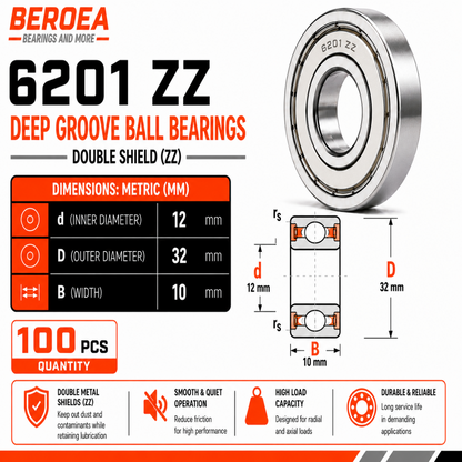 6201 ZZ Ball Bearing 12x32x10mm 6201ZZ Metal Shielded
