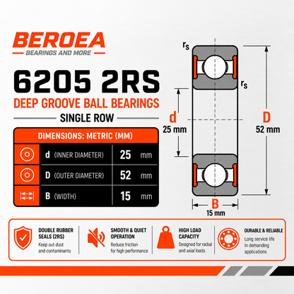 6205 2RS Ball Bearing 25x52x15mm 62052RS Rubber Sealed