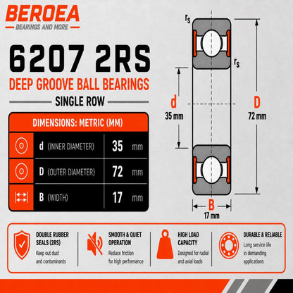 6207 2RS Ball Bearing 35x72x17mm 62072RS Rubber Sealed