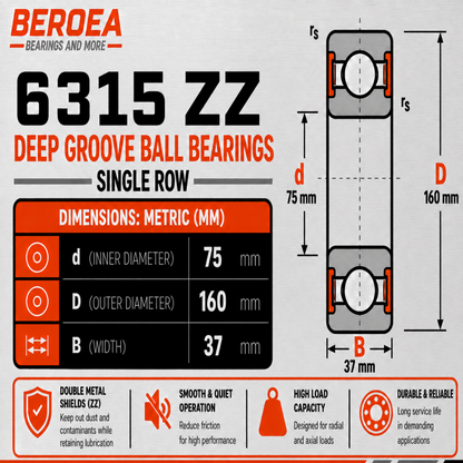 6315 ZZ Ball Bearing 75x160x37mm 6315ZZ Metal Shielded